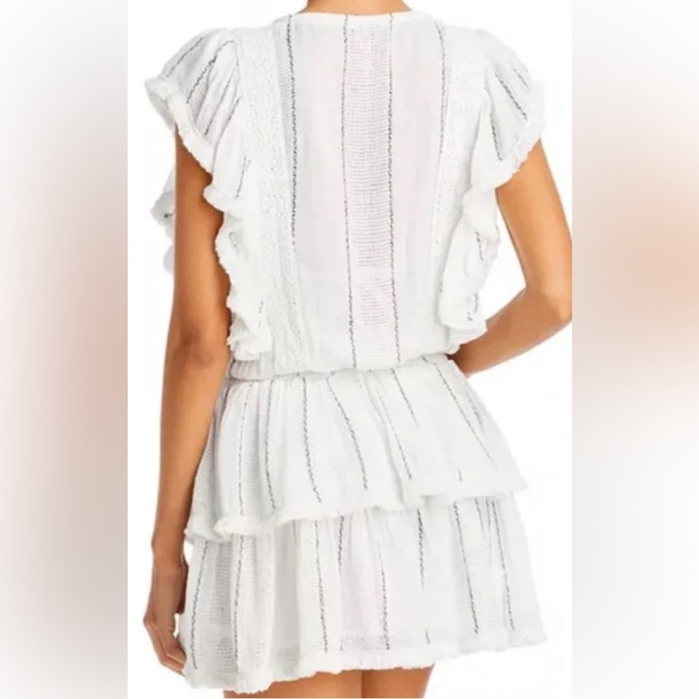 Surf Gypsy 💫 Ivory White Sequin Smocked Boho Coverup Mini Dress + Ruffles Sz Med - Picture 5 of 9